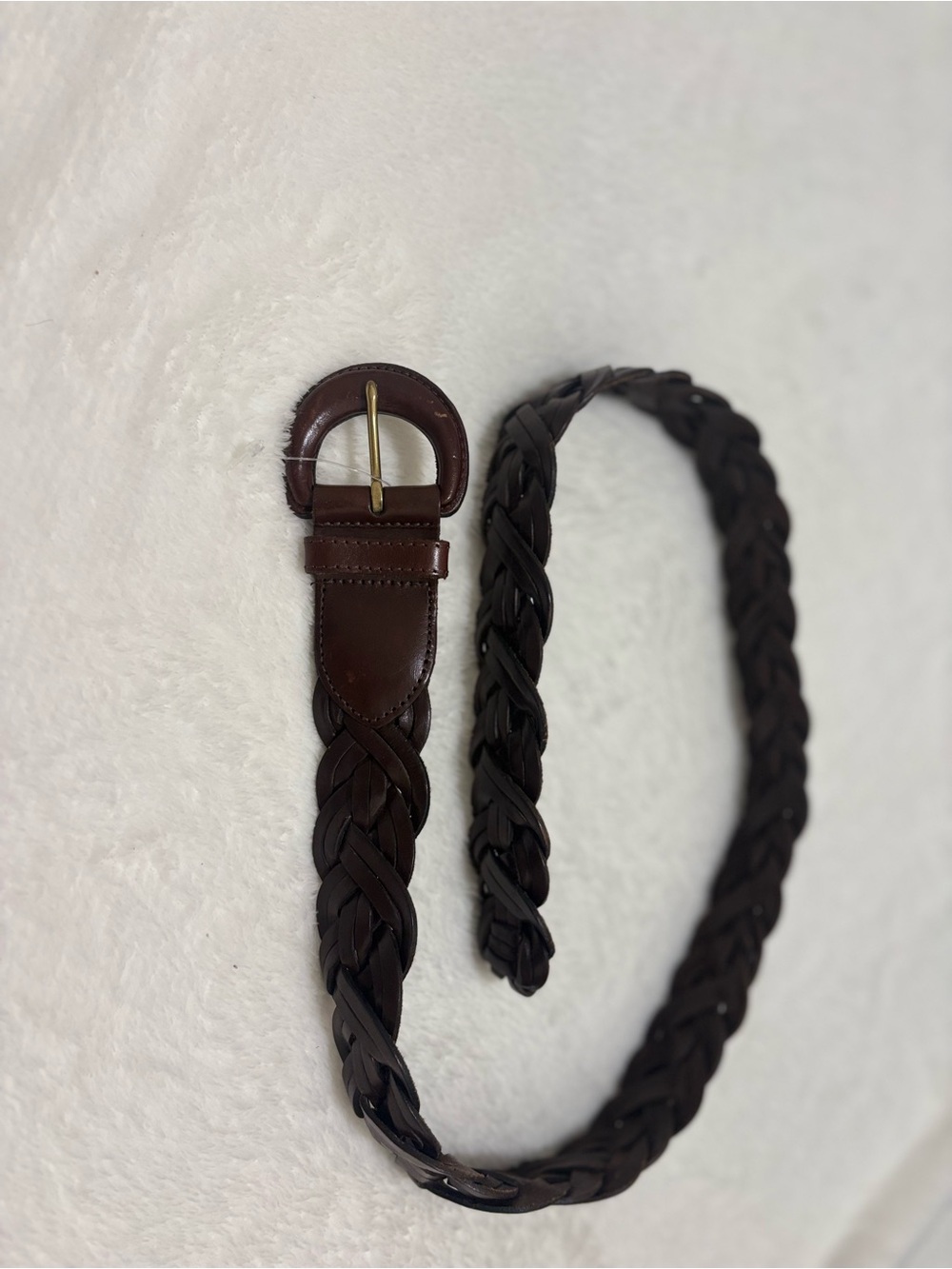 Coach Brown Braided Leather Belt with Gold-Tone Buckle